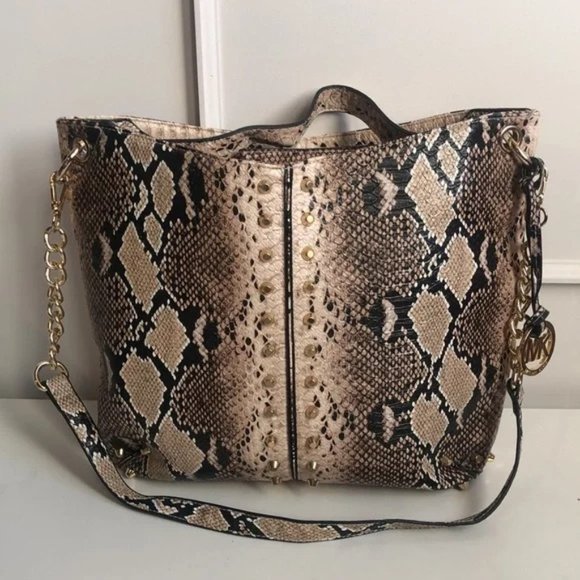 Michael Michael Kors Uptown Astor Natural Snakeskin Large Shoulder Tote - Picture 2 of 13